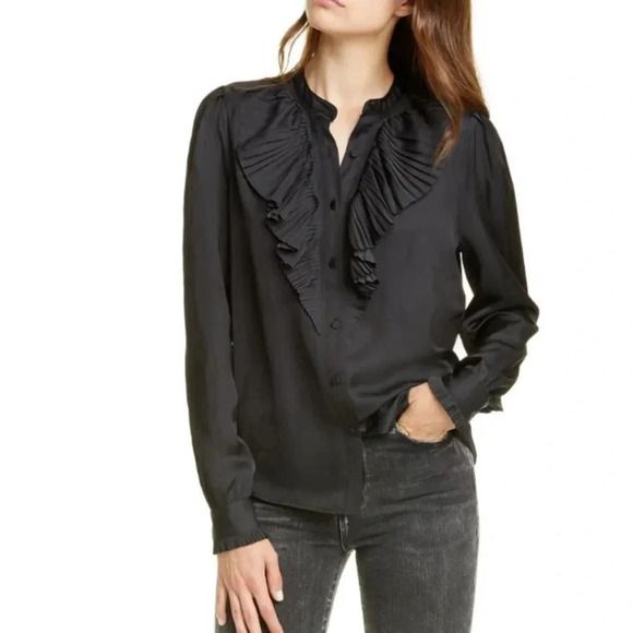 FRAME NWT Ruffle Neck Tux Tuxedo Top Shirt Blouse - Picture 1 of 13
